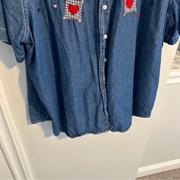 Vintage Quizz Blue July 4th Eagle Patriotic American Flag Denim Top 22/24 - Picture 7 of 10